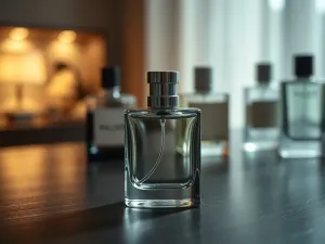Elegancka maskara z szczoteczką na marmurowym blacie, w tle lusterko i akcesoria do makijażu oczu