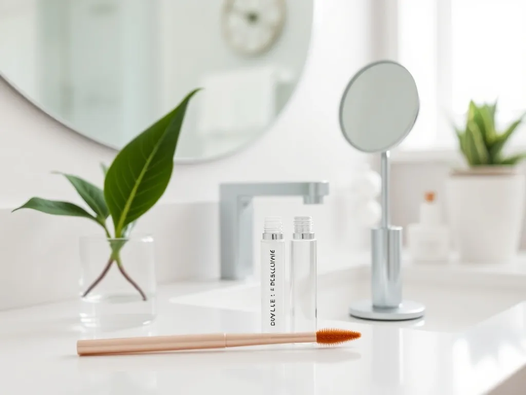 Eleganckie tubki odżywek do rzęs na białym blacie łazienki, podkreślające wybór i porównanie najlepszych produktów.